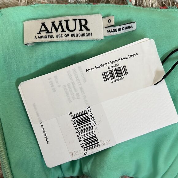 NWT AMUR Beckett Midi Pleated Dress in Miami Sky Botanical Rainforest size 0 - Picture 11 of 12